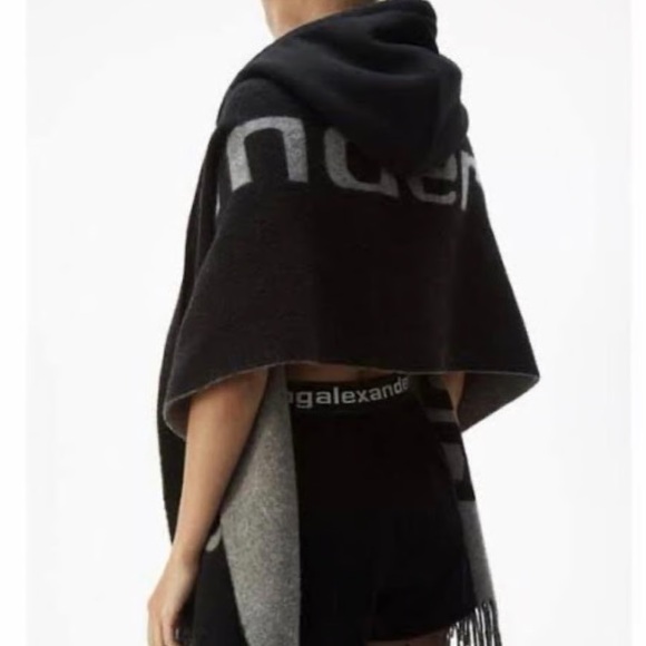 Alexander Wang Black and Gray Hooded Poncho - Picture 2 of 8